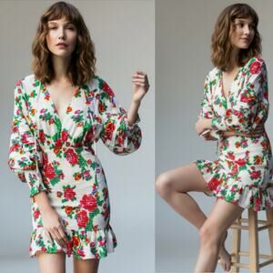 RHODE Anya Smocked Mini Dress Floral Print Ruffle Hem Size Small Feminine & Chic